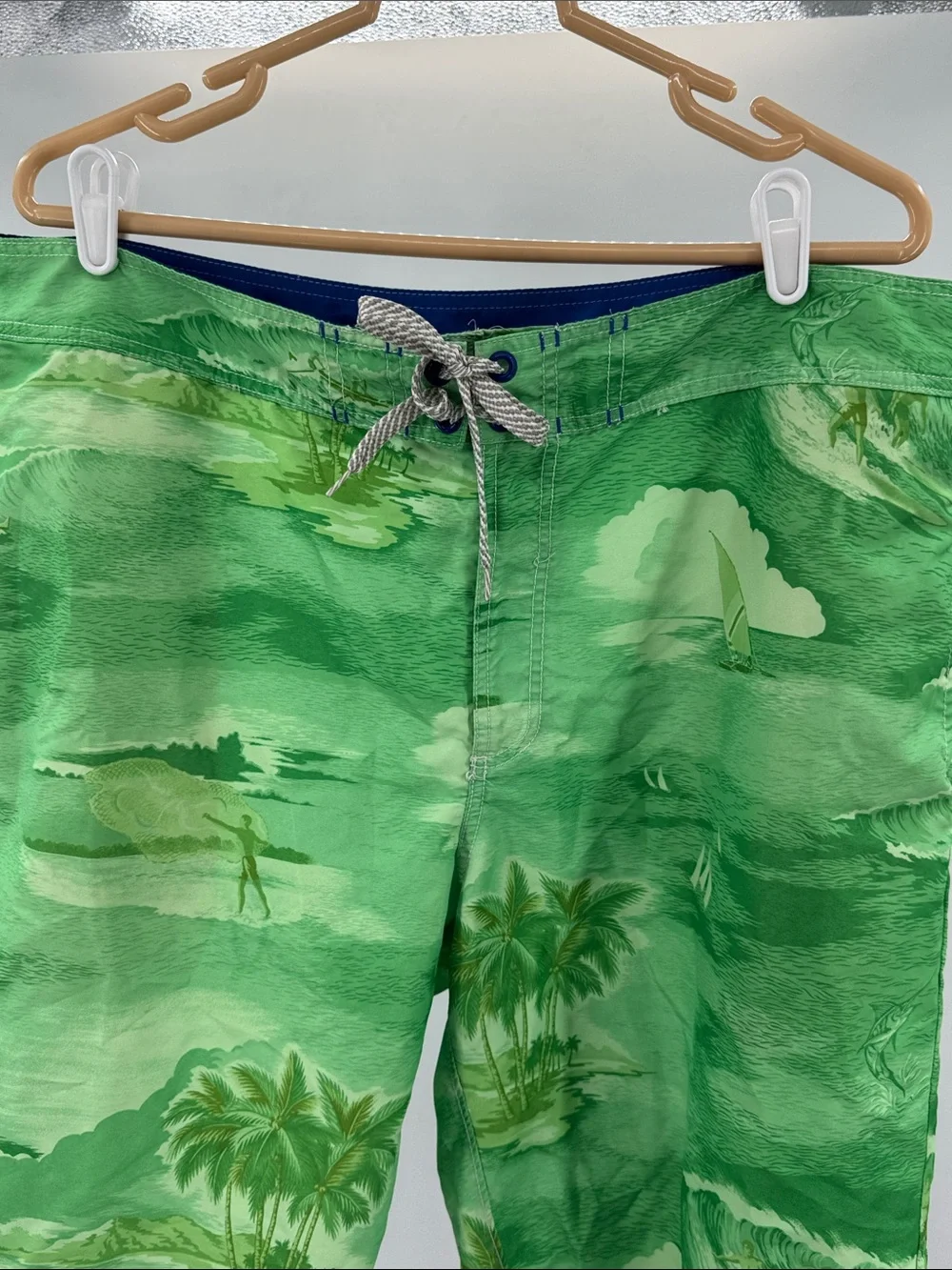 Tommy Bahama green tropical print Orange Mesh Relax Label Swim Shorts 38 beach